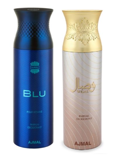 Ajmal Blu Homme & Wisal Deodorant Spray - For Men & Women (Pack of 2)