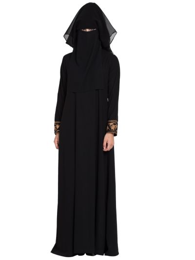 Embroidered Black Burqa with Triple Layered Naqaab & Nose Piece