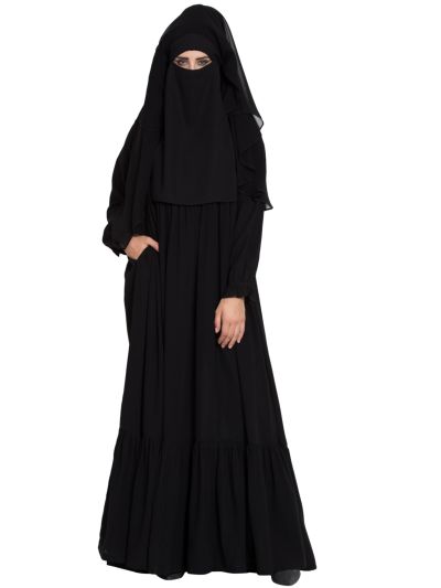 Designer Burqa in Lose Fit With a Triple Layer Niqaab and Nose Piece