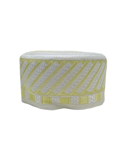 Light Yellow Mixed White Embroidery Cap (53 Cm - 20.5 Inches)