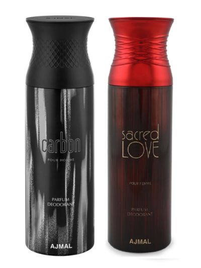 Ajmal Carbon Homme & Sacred love Deodorant Spray - For Men & Women (Pack of 2)