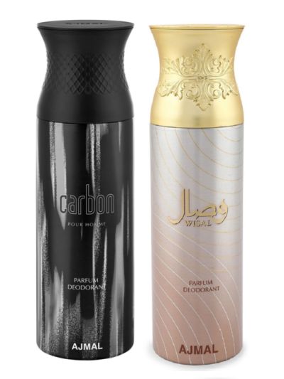 Ajmal Carbon Homme & Wisal Deodorant Spray - For Men & Women (Pack of 2)