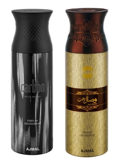 Ajmal Carbon Homme & Wisal Dhahab Deodorant Spray - For Men (Pack of 2)