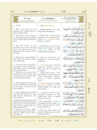 The Holy Quran Colour Coded Arabic Text and Transliteration with English translation by Abdullah Yusuf Ali | Roman English