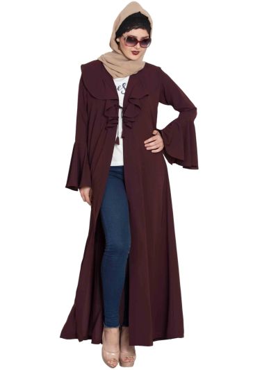 Fajr Long Cardigan Abaya with Frills and Bell Sleeves