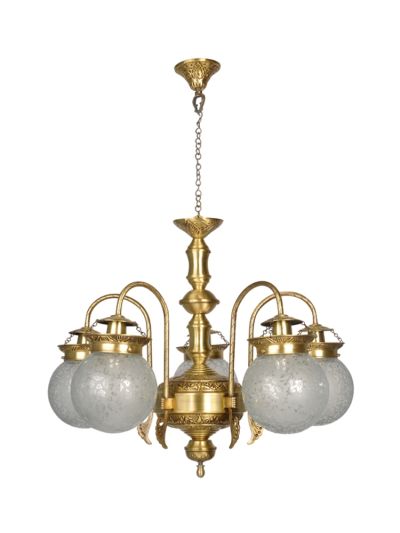 Etched Globes 5 Light Brass Chandelier