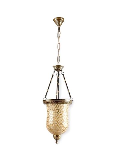 Golden Mosaic Glass Bell Jar Hanging Light