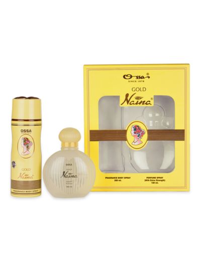 Ossa Gold Naina Gift Set Of Perfume 100ml & Body Spray 200ml For Unisex