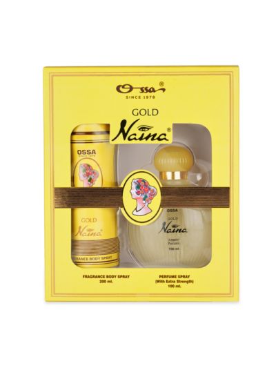 Ossa Gold Naina Gift Set Of Perfume 100ml & Body Spray 200ml For Unisex