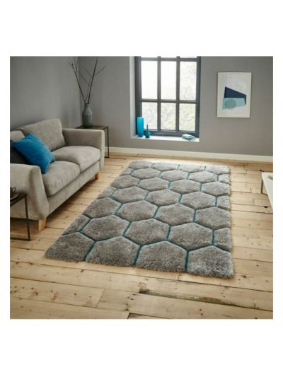 Honeycomb Grey & Teal Carpet (4ft x 6 ft)