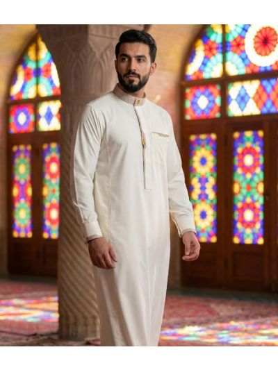 Al Noor Platinum Cream Calligraphic Thobe