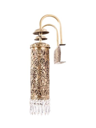 Hand Carved Brass & Crystal Mini Cylinder Wall Sconce