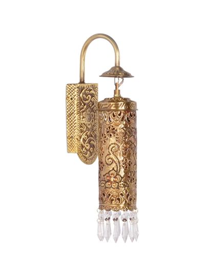 Hand Carved Brass & Crystal Cylinder Sconce