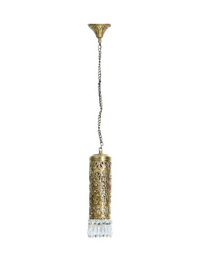Hand Carved Brass & Crystal Mini Cylinder Set of 3 Hanging Light