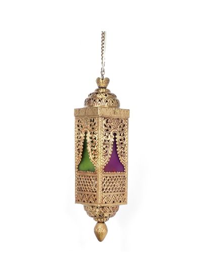 Handcrafted Brass and Colored Glass Pendant Light