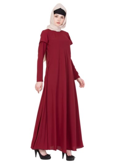 Maroon Abaya With Dual Sleeves 