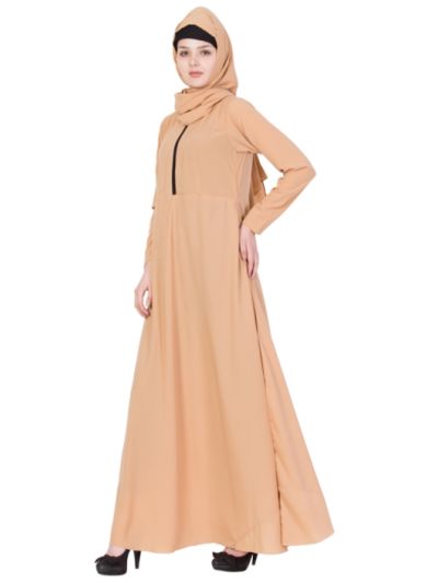 Beige Simple Abaya With Zipper