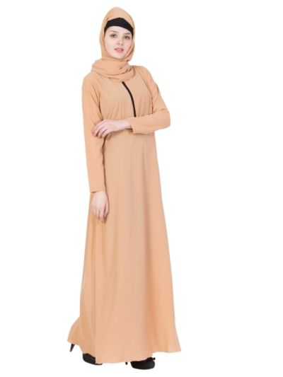 Beige Simple Abaya With Zipper
