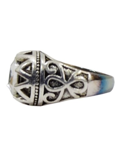 White Stone Men's Ottoman Oval Design Ring 