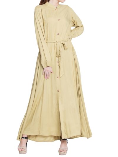 Tuba Front Open Dress With Belt