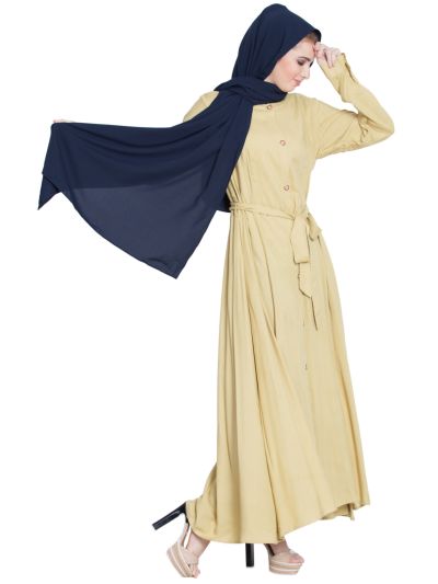 Tuba Front Open Dress With Belt