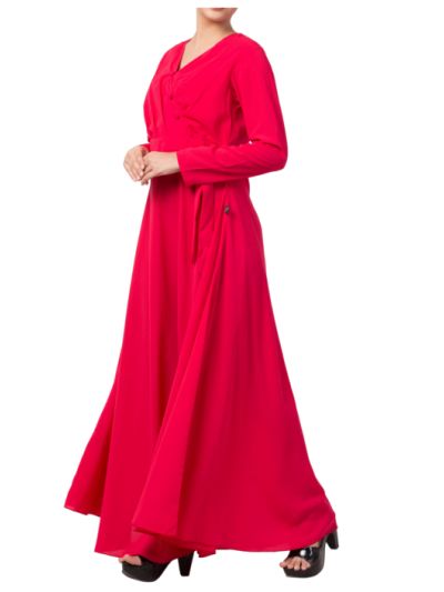 Modest Magenta Dress With Drapes