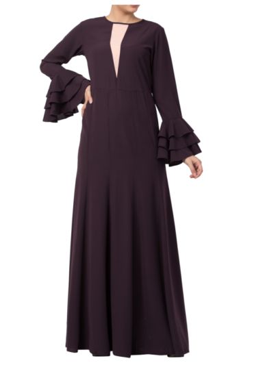Slim Fit Dress With Multi Layered Bell Sleeves