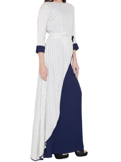 White & Blue Long Dress Rayon Abaya
