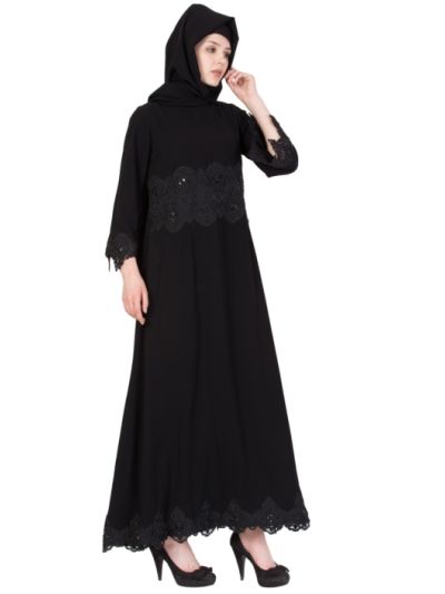 Princess Black Abaya With Lace