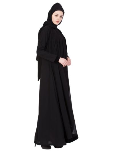 Black Designer Abaya With Plated Georgette & Velvet