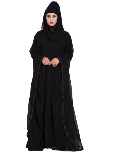 Designer Abaya with Pearl Lace Borders