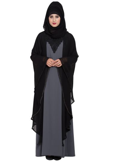 Dubai Style Designer Abaya with Pearl Lace and Yoke