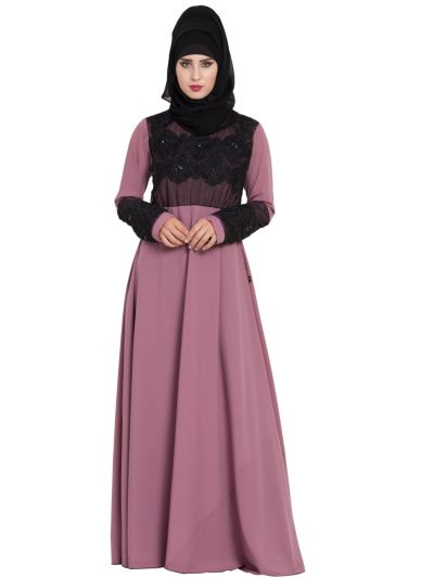 Party Wear Abaya Dress With Work On Yoke & Sleeves