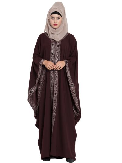 Arabian Style Designer Abaya with Attached Falling Head Cover on Back