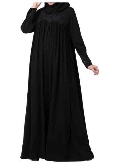 Loose Fit Abaya Like Dress With  Pearl Lace Work