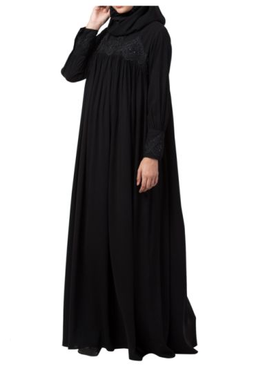 Loose Fit Abaya Like Dress With  Pearl Lace Work