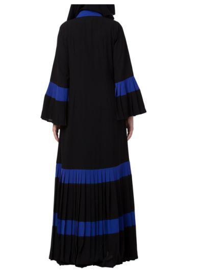 Gorgeous Front Open Abaya in Dual Color with Pleated Bottom & Bell Sleeves