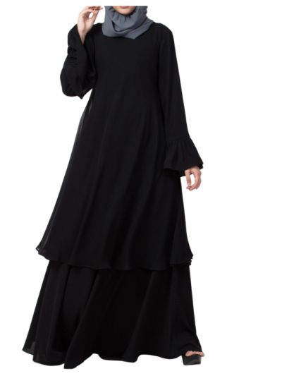 Dual layer Modest Abaya Dress With Bell Sleeves