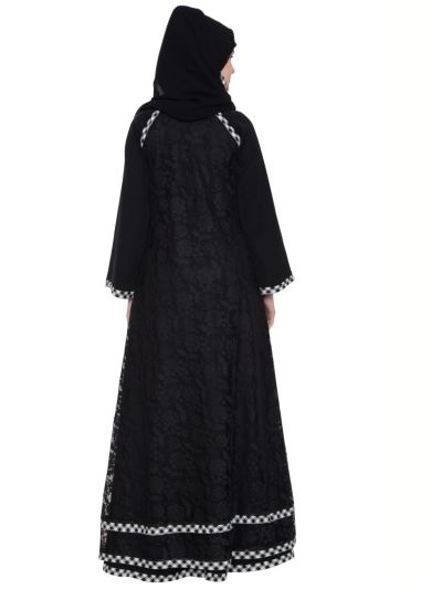 Husn Multi Layered Designer Abaya With Floral Net