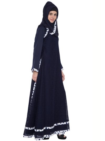 Double Layered Blue Checked Abaya
