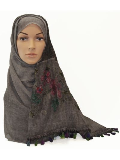 Floral Embroidery With Lace Work Hijab