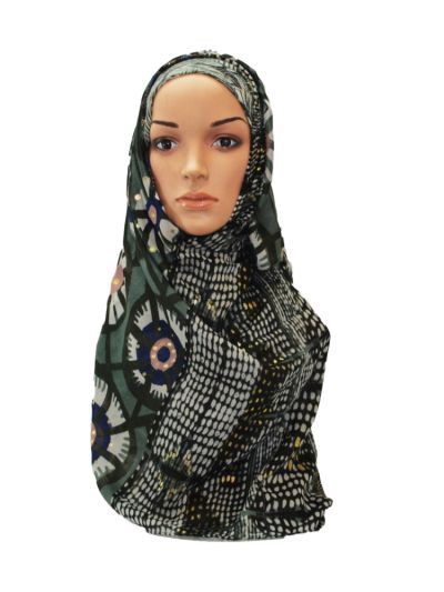 Abstract Print With Leafy Foil Work Hijab 