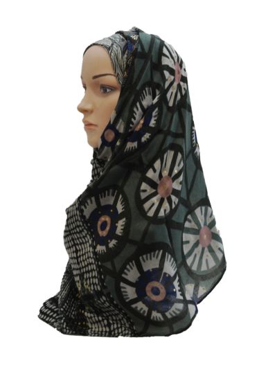 Abstract Print With Leafy Foil Work Hijab 