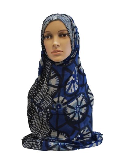 Abstract Print With Leafy Foil Work Hijab