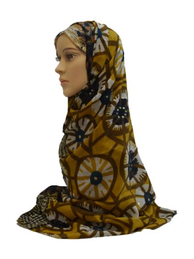 Abstract Print With Leafy Foil Work Hijab