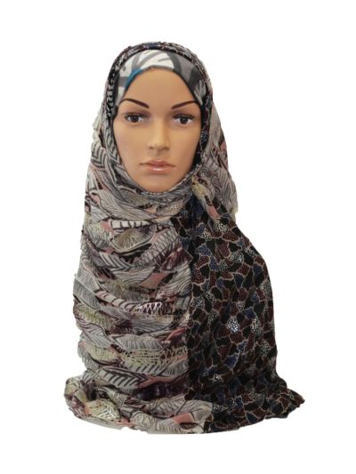 Abstract Print With Leafy Foil Work Hijab