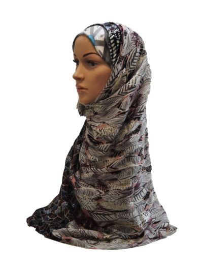 Abstract Print With Leafy Foil Work Hijab