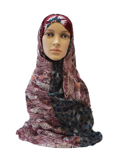 Abstract Print With Leafy Foil Work Hijab