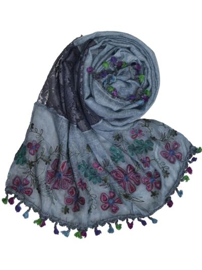 Floral Embroidery With Lace Work Hijab
