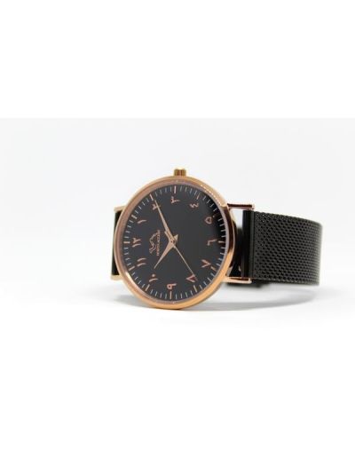 Women Rose Gold & Black Stainless Steel Arabic Watch 